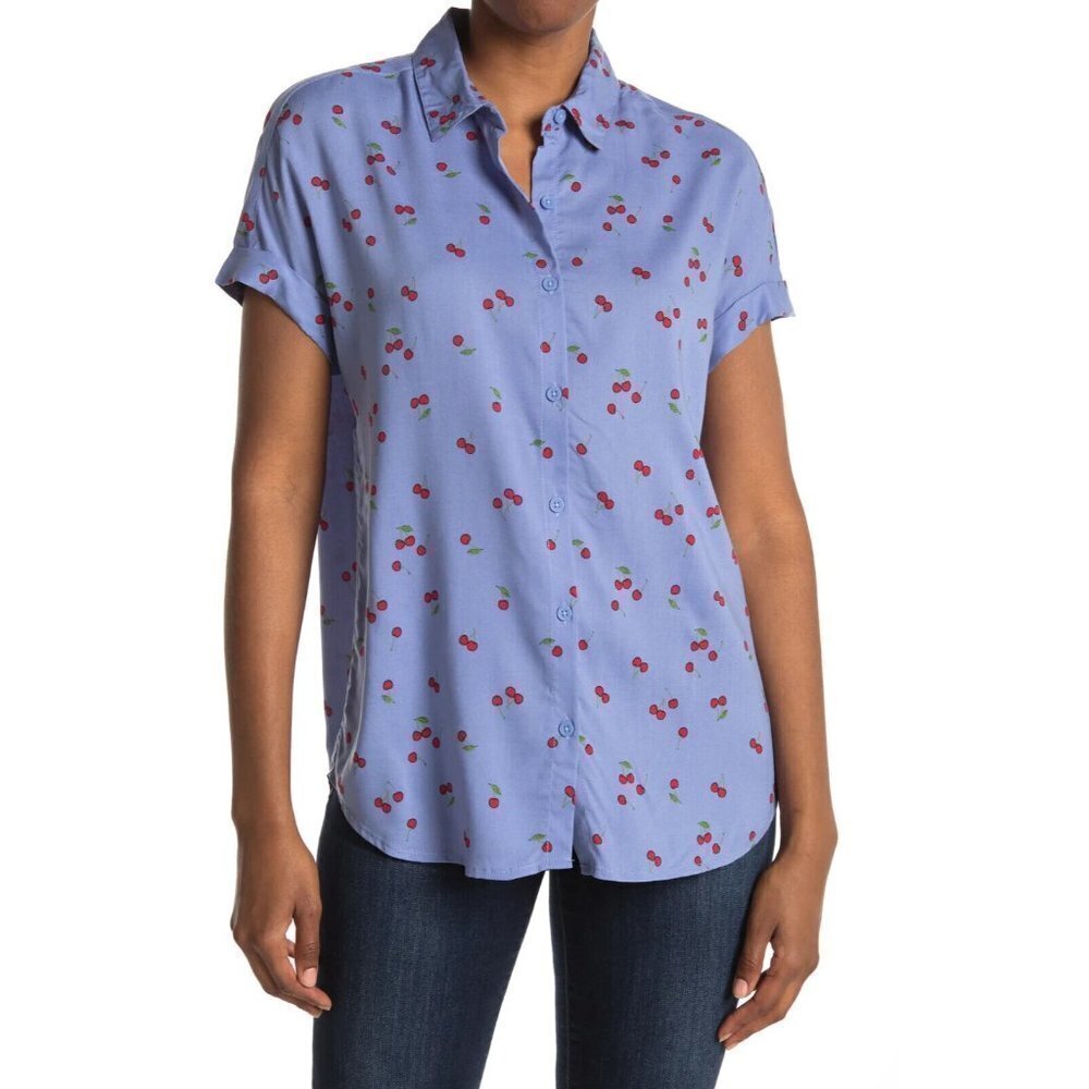BEACHLUNCHLOUNGE Spencer Printed Button Front Camp Shirt In Dark Blue2 SZ XS NWT